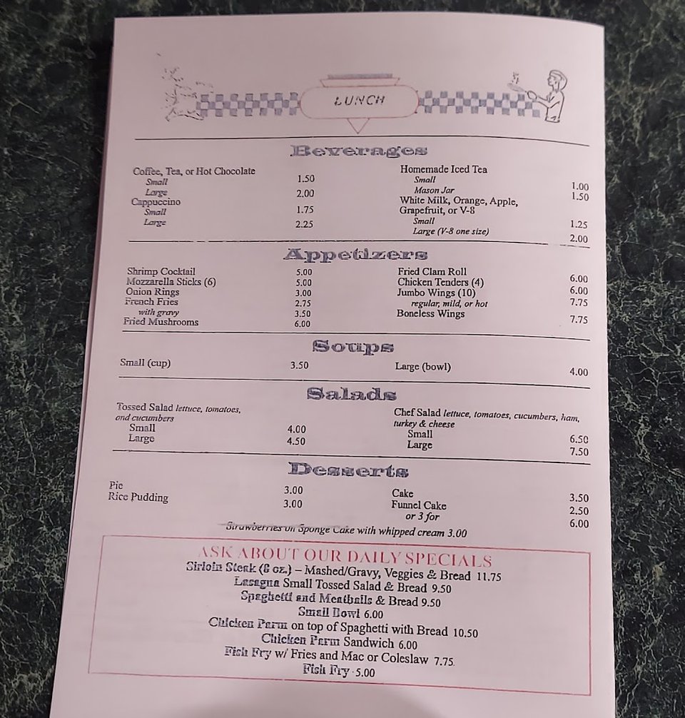 Simple menu board with classic diner favorites.
